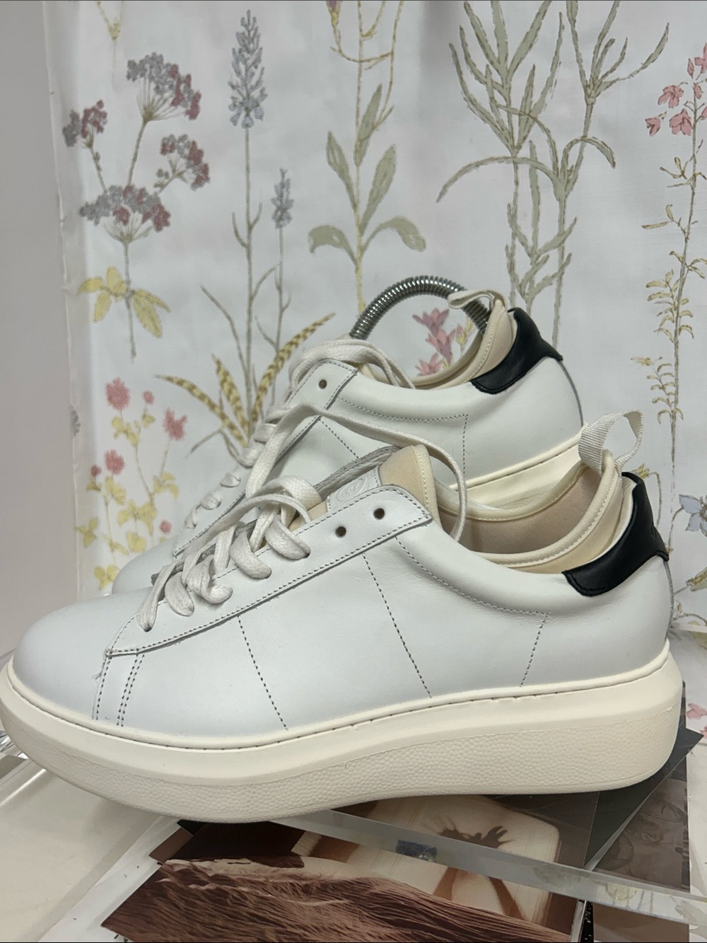 GREATS white with  Leather Platform Sneakers with Black Heel Accent